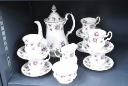 A Royal Albert 'Sweet Violets' pattern tea service having gilt edging, comprising of tea pot, 6