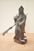 A metal Chinese sculpture depicting warrior with sword ,h37cm