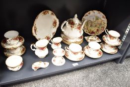A Royal Albert Old Country Rose pattern tea service, having gilt edge and floral patterns, to