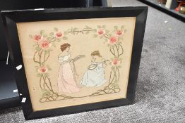 A late 19th / early 20th century embroidery panel, thought to be Glasgow Girls, depicting musiitions