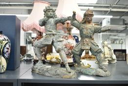 A pair of metal Japanese Samurai warrior sculptures, h39cm