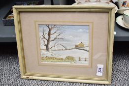 A framed and mounted watercolour, Harry Prince-Gardner, Dry Stone Walls and Barn, Yorkshire Wolds,