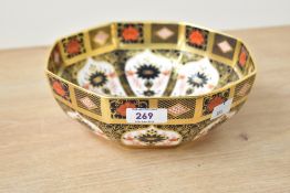 A Royal Crown Derby bone china octagonal 1128 Imari pattern bowl, printed factory marks to base 20.