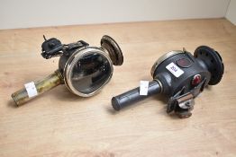 Two antique carriage or bike lanterns (not a pair) , 22 and 24cm height