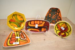 A 1970's Poole 'Delphis' pattern pottery pin dish of triangular form, w16cm, sold together with a