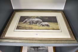 Spencer Hodge (British 1943) limited edition colour print 'Knee High' depicting an Elephant and calf