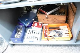 A large collection of plated flatware etc including small collectable food crate for Cartwright