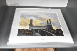 Artist unknown, a contemporary mixed media, industrial buildings and bridge, unsigned, within a
