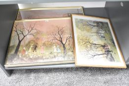 After Helen Bradley (British 1900-1979) three decorative coloured prints, within slender metallic