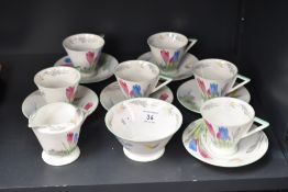A Shelley tea service in the Art Deco style, pattern 'Rd 756533', comprising of 6 cups, 6 saucers,