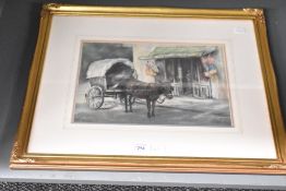 Artist unknown, charcoal and coloured chalks, mule with cart, initialled VDW lower right, within a