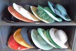 Fifteen 1970s and 1980s wide-brimmed ladies summer hats, all Made in England, brands include Kangol,