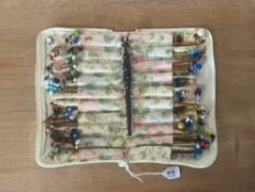 Assorted lace bobbins, made in wood with beads of glass, plastic, wood and other, examples include