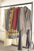 Twelve 1980-90s ladies garments, including a brown Windsmoor trouser suit, a navy micro-polka