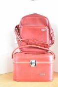 Two pieces of vintage Antler luggage comprising a messenger bag in deep red smooth leather,