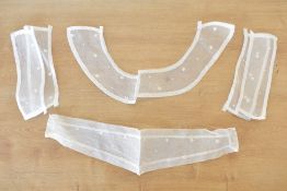 Two antique sets of mesh embroidered maid's uniform accessories, each including a half pinafore,