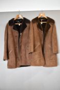 Two mid-century vintage Oakleaf Leatherwear Genuine Sheepskin half-length coat in chestnut brown