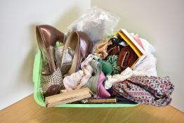 A collection of ladies accessories circa 1930-1950s, comprising a pair of blue tinted butterfly