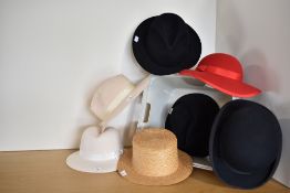 A collection of vintage men's and women's hats, including a lightweight G.A.Dunn bowler,a Linney