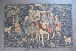 A 20th century JP Paris Panneaux Gobelins woven wall tapestry, depicting a medieval scene