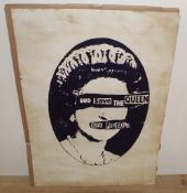 A Sex Pistols ' God Save The Queen ' poster / promo item(?) measuring 42cm x 30 cm - has age wear as