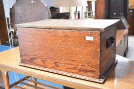 A vintage stained pine work box, approx. Width 55cm