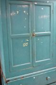 A Victorian painted pantry/linen cupboard having drawer base, some historical worm, dimensions