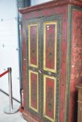 A vintage painted cabinet, believed to be of Indian Origin , shelf to interior, bought from Harrods,