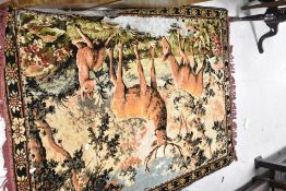 A decorative rug/wall hanging depicting deer scene, approx. 170 x 115cm