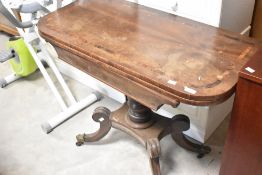 A 19th Century William IV style mahogany fold over tea table, width approx. 91cm