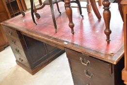 A traditional pedestal desk, probably early 20th Century , approx. 183 x 107cm
