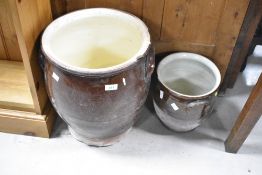 Two vintage glazed stoneware crocks