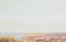 A pair of early 20th century Scottish Moorland scenes, gouache, unsigned, within broad gilt card mo