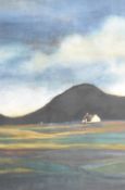 A Kelly (contemporary) eye catching watercolour, Irish landscape with lone cottage, signed in pencil