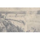 An interesting 19th century pencil drawing 'View of The Schloss Falls' (Rhine, Germany) within a