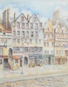 Isobel Gardiner (British 20th century) watercolour, Lawnmarket, Edinburgh (as it was c1865)