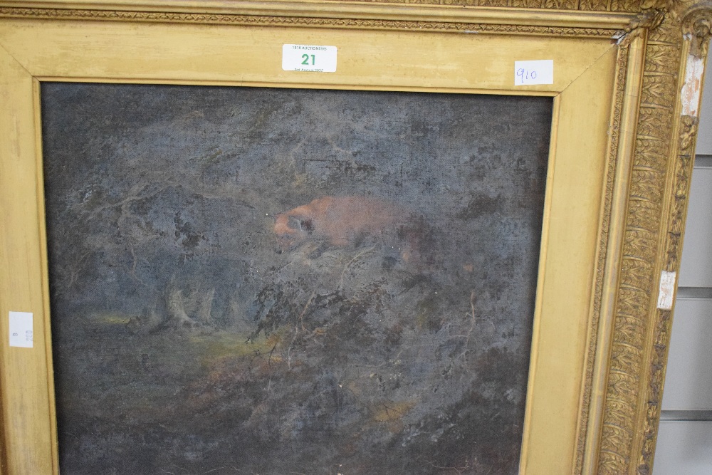 A 19th century English school oil on canvas, fox stalking a pheasant within a woodland setting, - Image 3 of 4