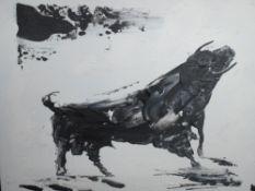 Diaz (contemporary) acrylic on board, seated figures, signed lower right within a card mount and