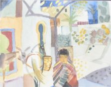 After August Macke (German 1887-1914) colour print, young girl with horse and donkey, within a