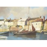 Anters (20th century) oil on canvas, fishing boats and village, signed lower right, within a moulded