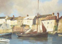 Anters (20th century) oil on canvas, fishing boats and village, signed lower right, within a moulded