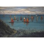 Artist unknown, an early 20th century oil on canvas 'Off Tenby' coastal scene with sailing boats,