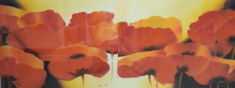 Nao H (contemporary) a group of four decorative framed oil on boards 'Poppies' two held in one