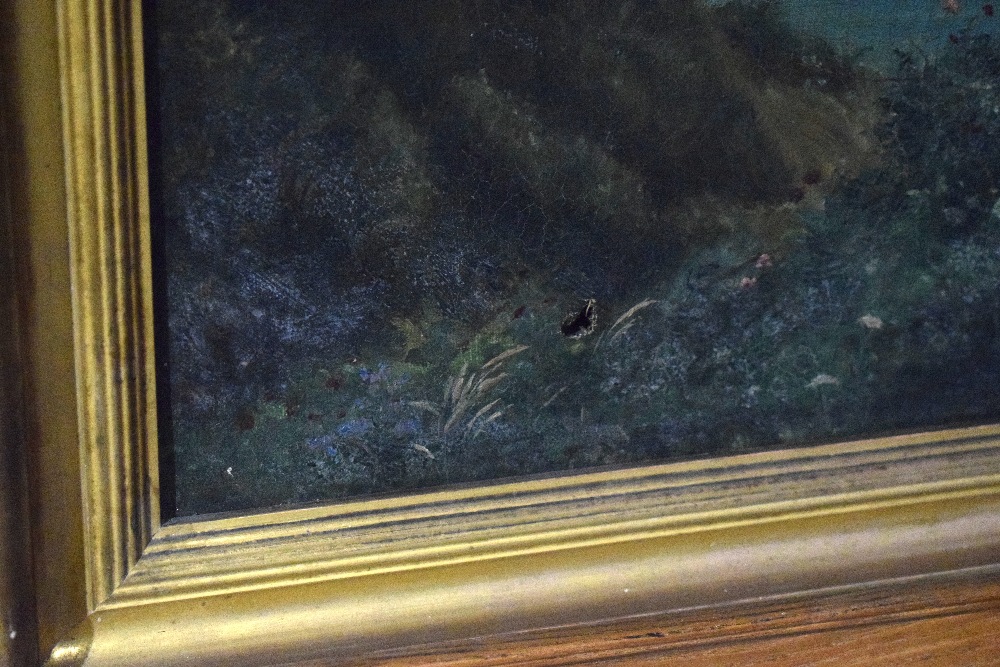 Artist unknown, an early 20th century oil on canvas 'Off Tenby' coastal scene with sailing boats, - Image 3 of 3