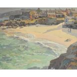 Hurst Barmford (British 1871-1950) oil on board 'St Ives, Porthgwidden Beach from The Island' signed