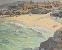 Hurst Barmford (British 1871-1950) oil on board 'St Ives, Porthgwidden Beach from The Island' signed