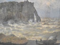 After Claude Monet (French 1840-1926) large colour print 'Stormy Sea at Etretat' within stepped