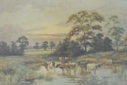 After Walter Norfolk (19th-20th Century) colour print, depicting cows in shallow river in a