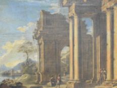 Artist unknown, a 19th century oil on canvas, an Italian capriccio with figures, unsigned within a