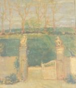 Anna Hope Hudson (British 1869-1957) oil on canvas 'Newington House Gates' unsigned, attribution